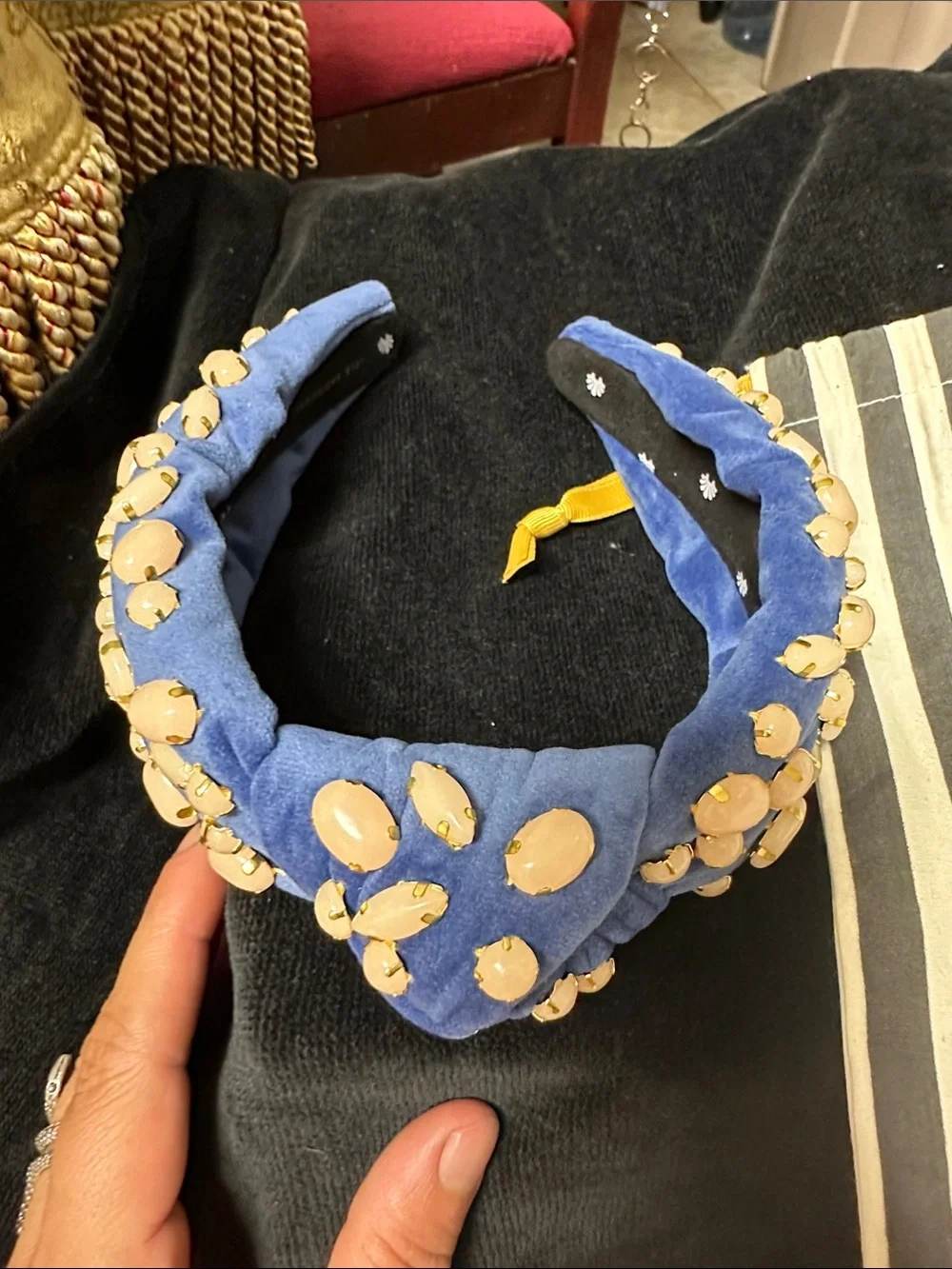 Lele Sadoughi Blue Shell-Embellished Padded Headband